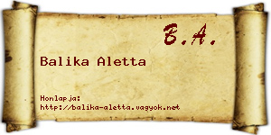 Balika Aletta névjegykártya